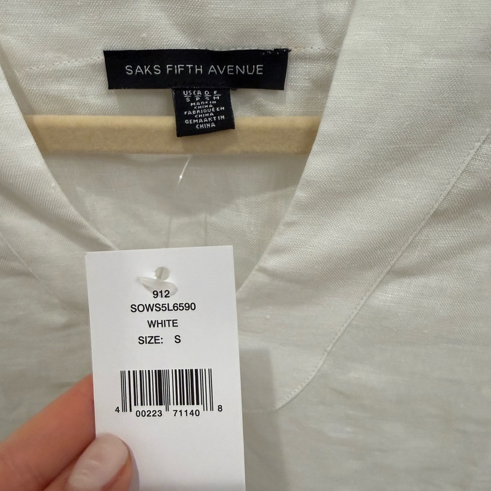 LINEN SAKS FIFTH AVENUE White V-Neck Tunic Dress - Picture 8 of 12